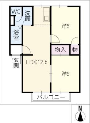 パールハイツ94 南棟(2LDK/1階)の間取り写真