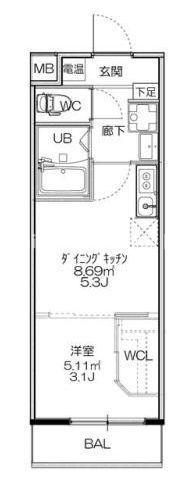 SERENITE-04(1DK/8階)の間取り写真