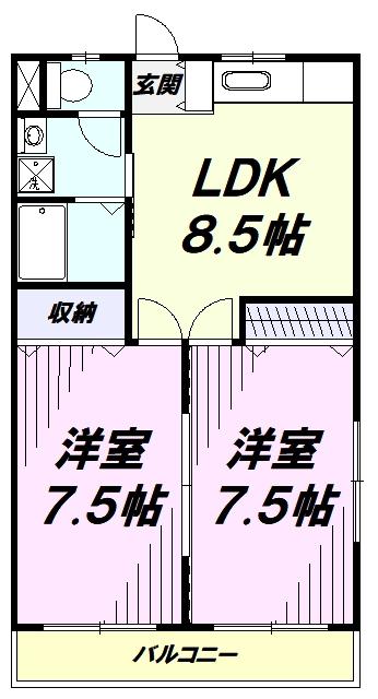 ベルフローラ(2LDK/2階)の間取り写真