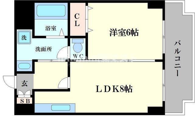 エクシード浜口(1LDK/6階)の間取り写真