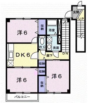 メゾン一ツ谷A(3DK/2階)の間取り写真