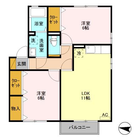 ファミィールD棟(2LDK/2階)の間取り写真