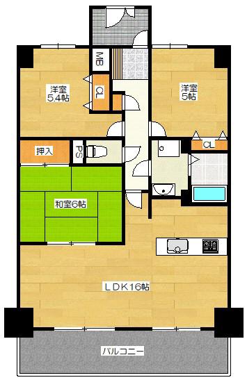 いずみハイツ二日市(3LDK/4階)の間取り写真