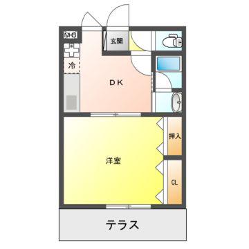 クレールA(1DK/2階)の間取り写真