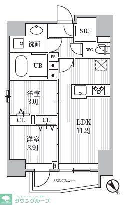 S-RESIDENCE目黒大岡山BRESA(2LDK/1階)の間取り写真
