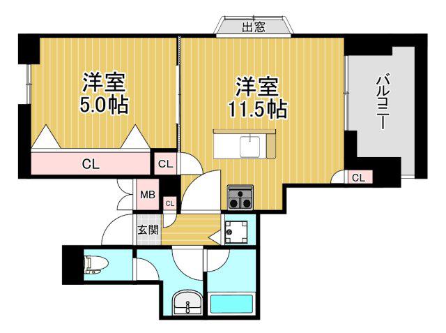 SK FUKUSHIMA GARDEN SUITE(1LDK/9階)の間取り写真
