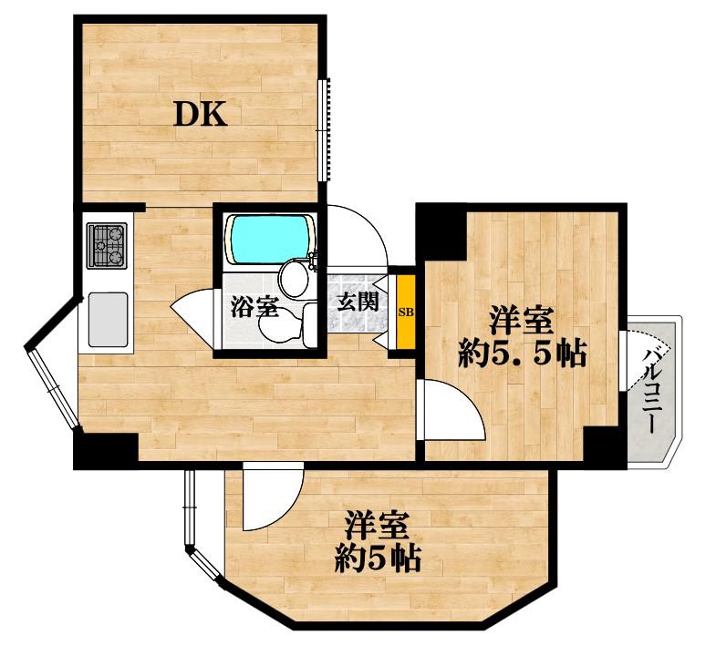 ノバドミネックス天王寺(2DK/2階)の間取り写真
