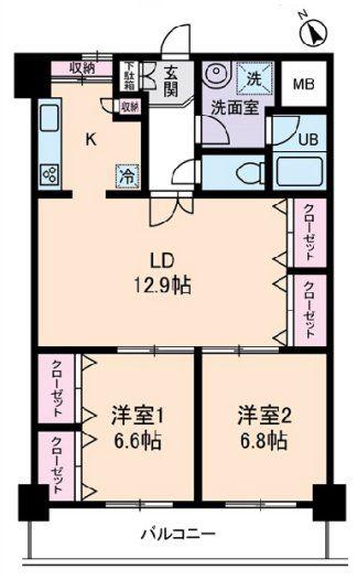 グランドフェニックス(2LDK/12階)の間取り写真