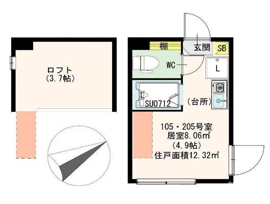 ハーモニーテラス志茂(ワンルーム/1階)の間取り写真