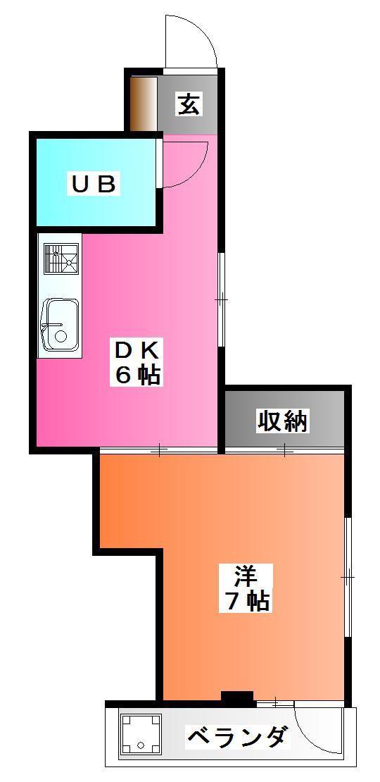 アサヒコーポ(1DK/2階)の間取り写真