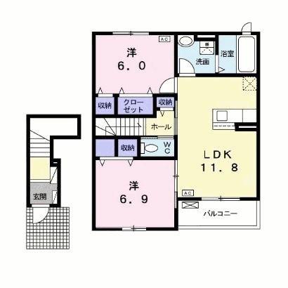 メゾン アプリコット(2LDK/2階)の間取り写真
