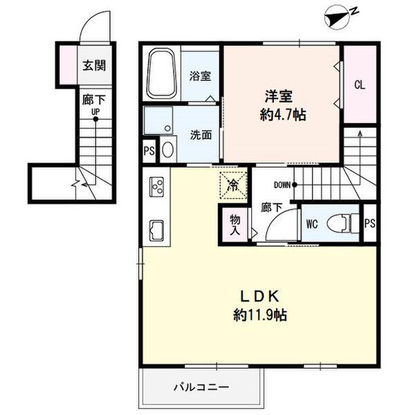DエラングラースH仙台宮町(1LDK/2階)の間取り写真
