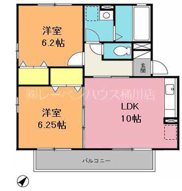 リビングタウン桶川朝日 C(2LDK/1階)の間取り写真