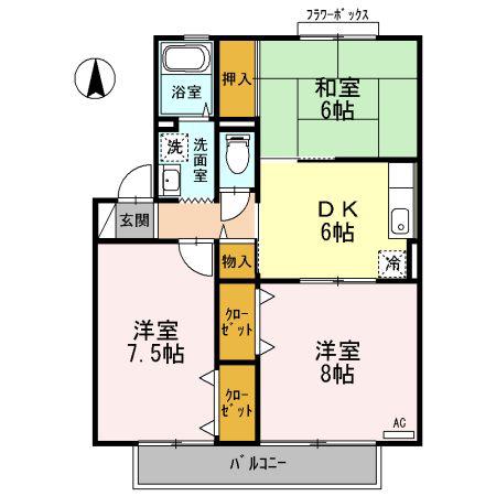 セジュールとみとB棟(3DK/1階)の間取り写真