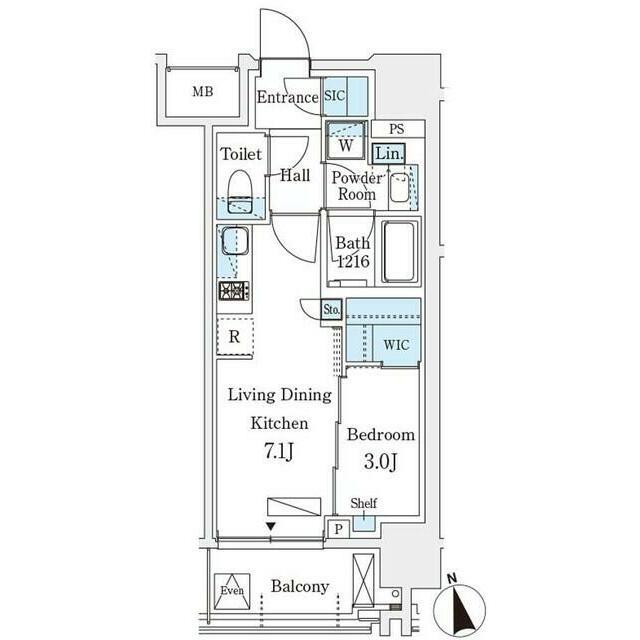 シーズンフラッツ浅草六丁目 部屋番号1202(1DK/12階)の間取り写真