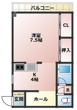 M1ビル(1K/2階)の間取り写真