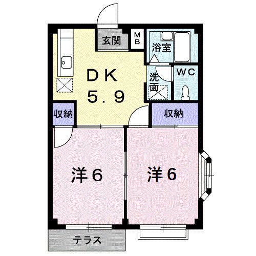 エルディム明日香(2DK/1階)の間取り写真