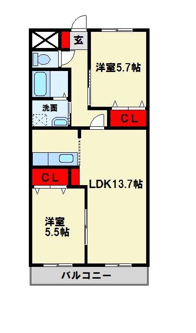 ファイングレイス梅ノ木(2LDK/2階)の間取り写真