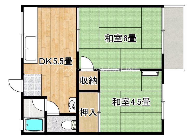浜寺ハイツ(2DK/2階)の間取り写真