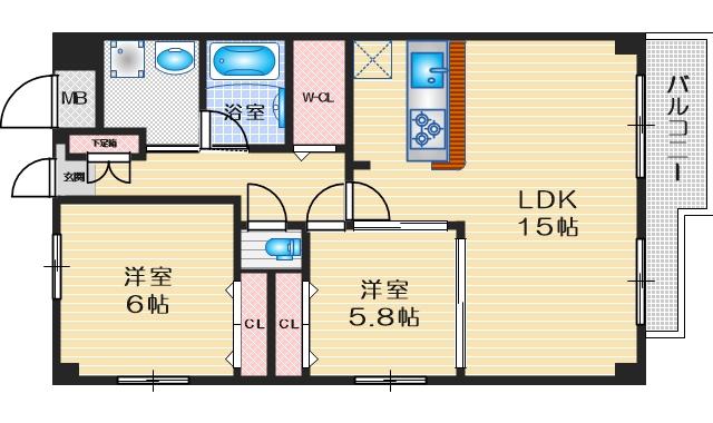 アンフィニ江坂ガーデン(2LDK/10階)の間取り写真