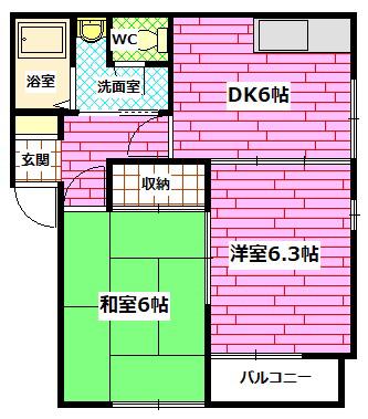 Kガーデン(2DK/2階)の間取り写真
