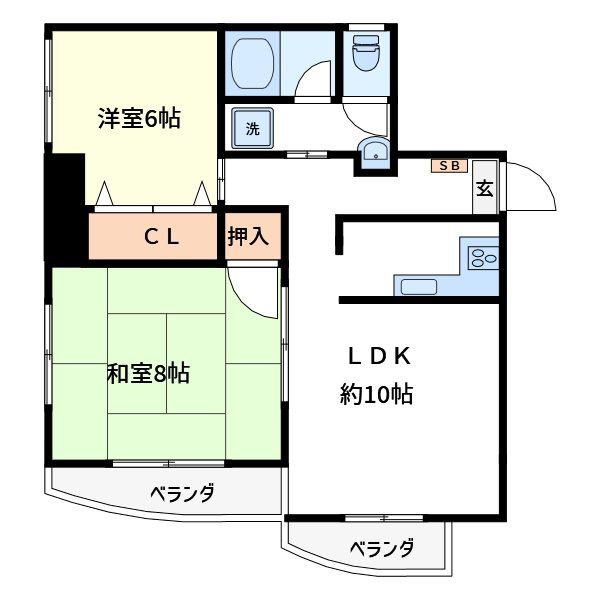ベルメゾン(2LDK/4階)の間取り写真