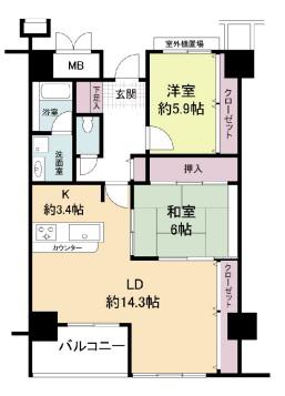 エル・セレーノ九条(2LDK/11階)の間取り写真