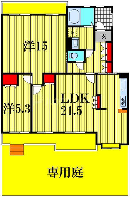 東初石ハイツ3号棟(2LDK/1階)の間取り写真