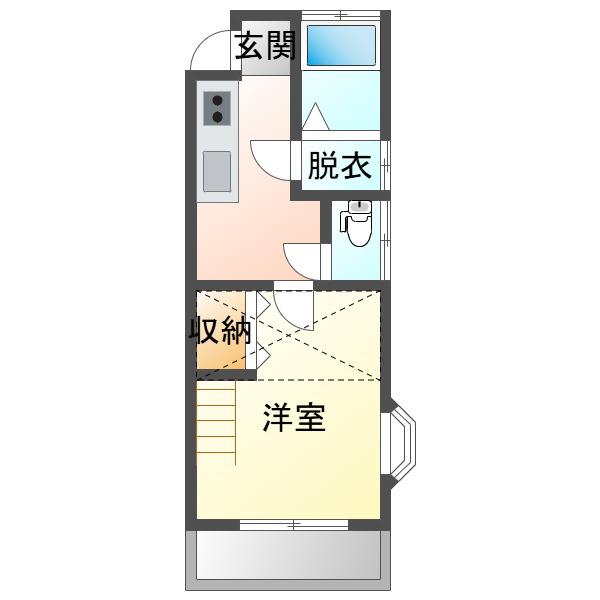 グランドヒルズ B(1K/2階)の間取り写真