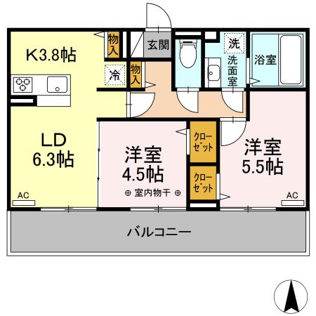 ピュア大里I(2LDK/3階)の間取り写真