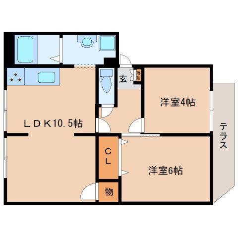 ファミール北郡山(2LDK/1階)の間取り写真