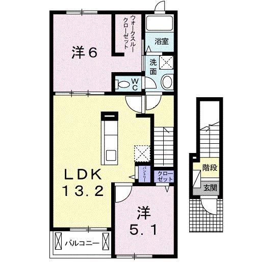 ルチェンテ F(2LDK/2階)の間取り写真