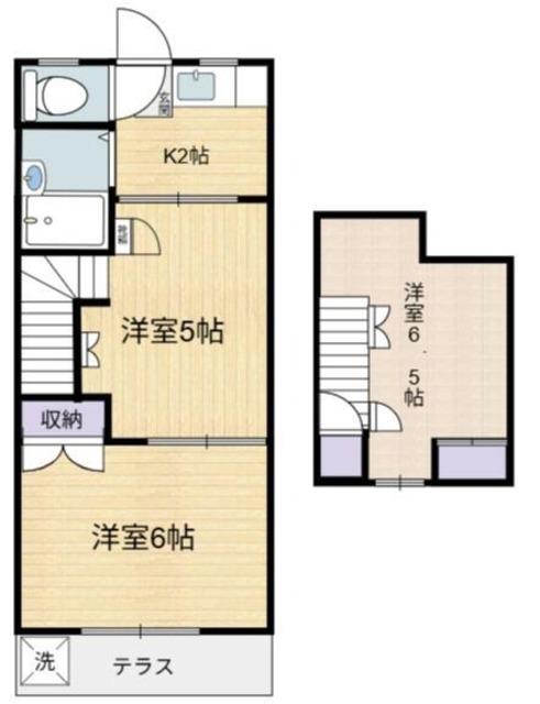 ハイツ中村園B(2K/2階)の間取り写真