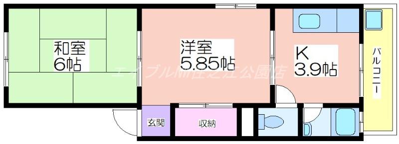 ヒルズ南住吉(2K/1階)の間取り写真