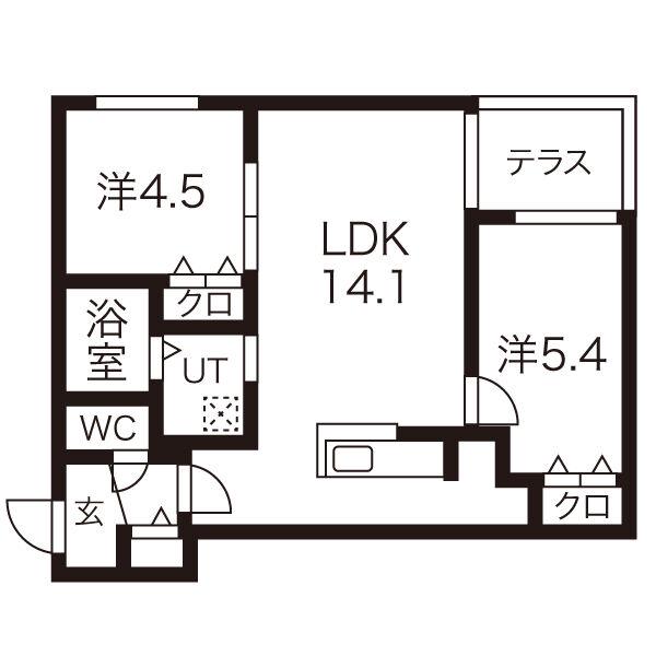 ブランシャールKT&Y麻生(2LDK/1階)の間取り写真