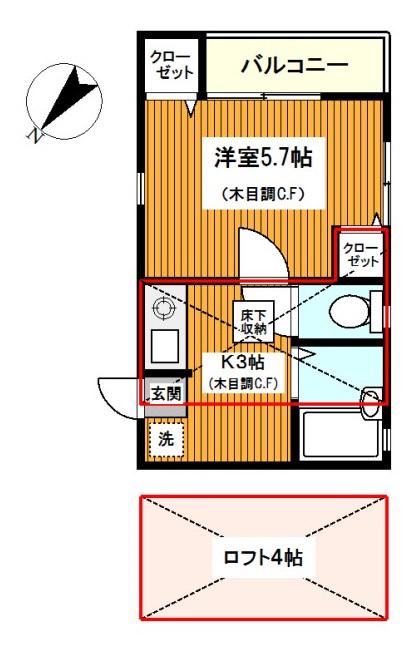 ドルフィン神之木町(1K/2階)の間取り写真