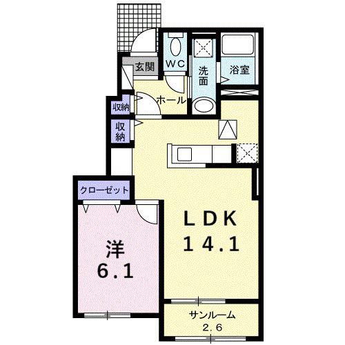 リアン ポルト B(1LDK/1階)の間取り写真