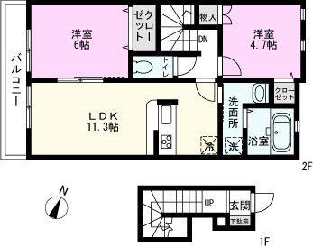 ウェル草加(2LDK/2階)の間取り写真