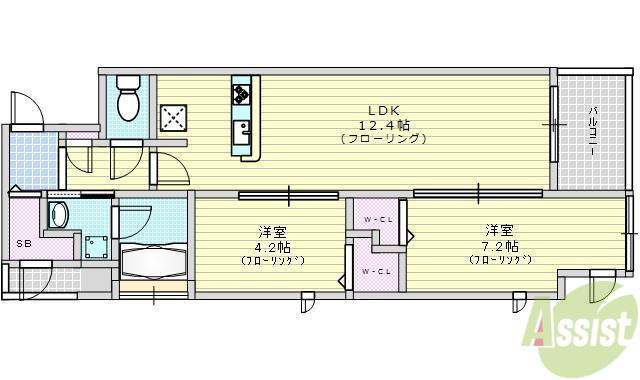 グランデュール(2LDK/4階)の間取り写真