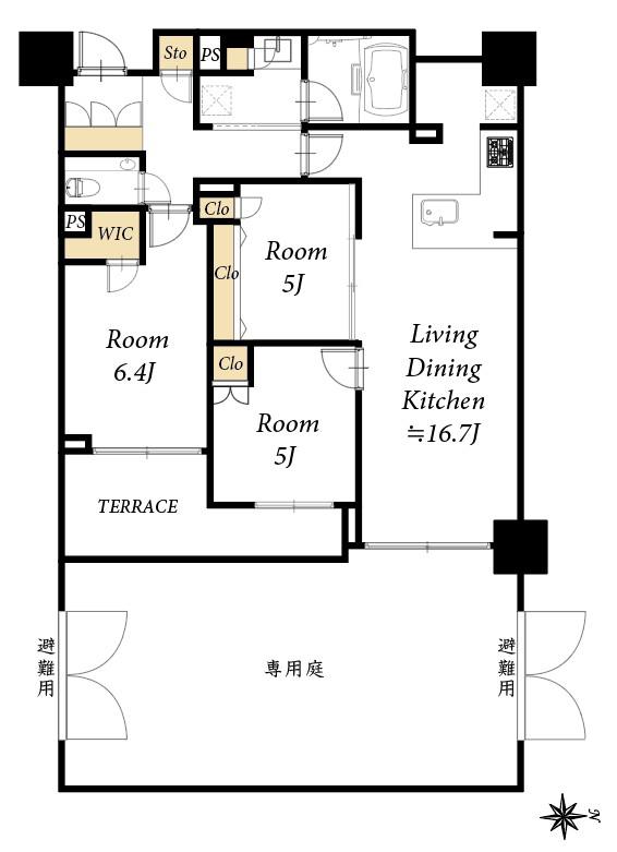 クレヴィア成城(3LDK/1階)の間取り写真