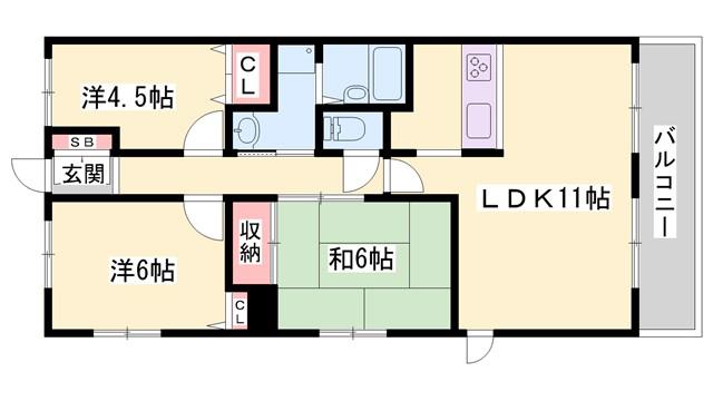 ロイヤルヴィ―ゼ南新在家(3LDK/6階)の間取り写真