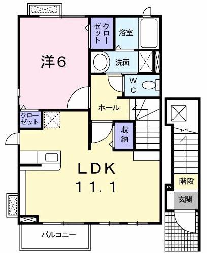 ジュネスA(1LDK/2階)の間取り写真