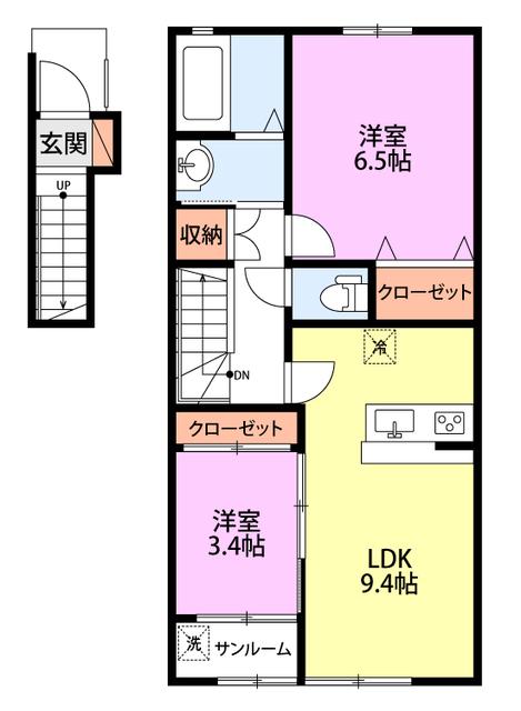 M.I SPRINGS(2LDK/2階)の間取り写真