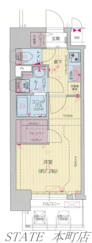 プレサンス堺筋本町エグゼブラン(1K/12階)の間取り写真