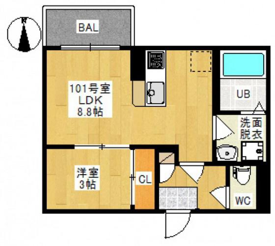 REGALEST 門田屋敷II(1LDK/1階)の間取り写真