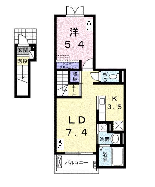ラシアス(1LDK/2階)の間取り写真