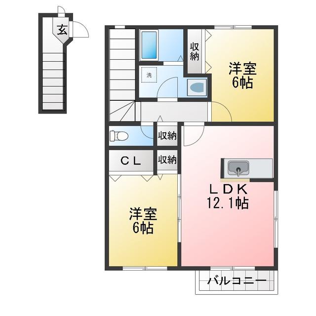 夢が丘ガーデンハイツ II(2LDK/2階)の間取り写真