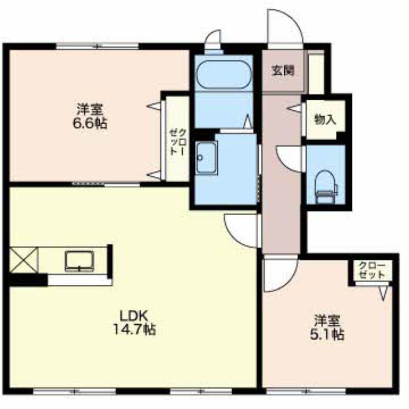 シャルマン小杉(2LDK/1階)の間取り写真