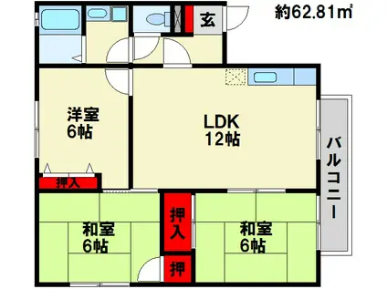 ドミール赤坂(3LDK/2階)の間取り写真