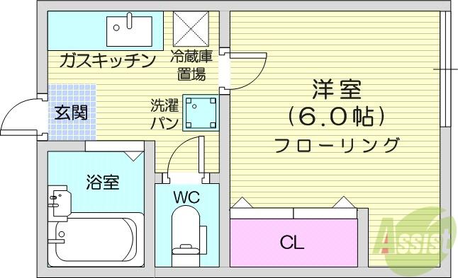 アーバンハイツ北の杜(1K/2階)の間取り写真